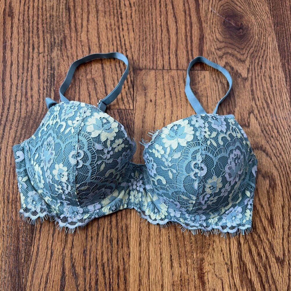 Victoria's Secret 32C DREAM ANGELS CROSSDYE LACE LINED DEMI BRA Runaway Teal